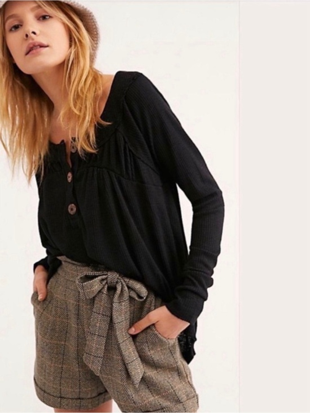 Free People We The Free Must Have Waffle Knit Henley Top